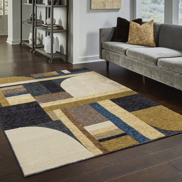 Oriental Weavers Strada Indoor Area Rug - Contemporary Art Deco Design With Soft Curves And Elegant Linear Forms Gold,Blue Nylon Sstr01100170st