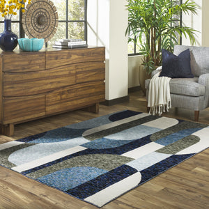 Oriental Weavers Strada Indoor Area Rug – Contemporary Art Deco Design With Soft Curves And Unique Weaving Technique Blue,Grey Nylon Sstr03100170st
