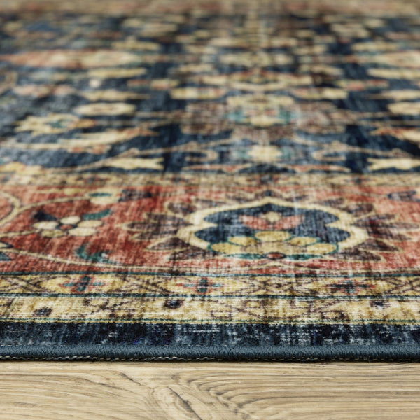 Oriental Weavers Sumter Indoor Area Rug - Soft, Machine Washable Polyester With Non-slip Backing For Easy Care Blue,Rust Polyester Ssum04107168st
