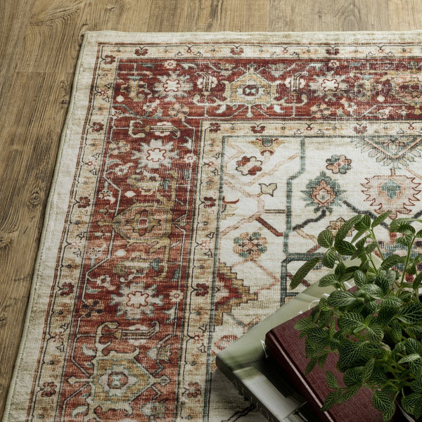 Oriental Weavers Sumter Indoor Area Rug - Soft, Machine Washable, Non-slip Backing For High-traffic Family Spaces Ivory,Rust Red Polyester Ssum05107168st