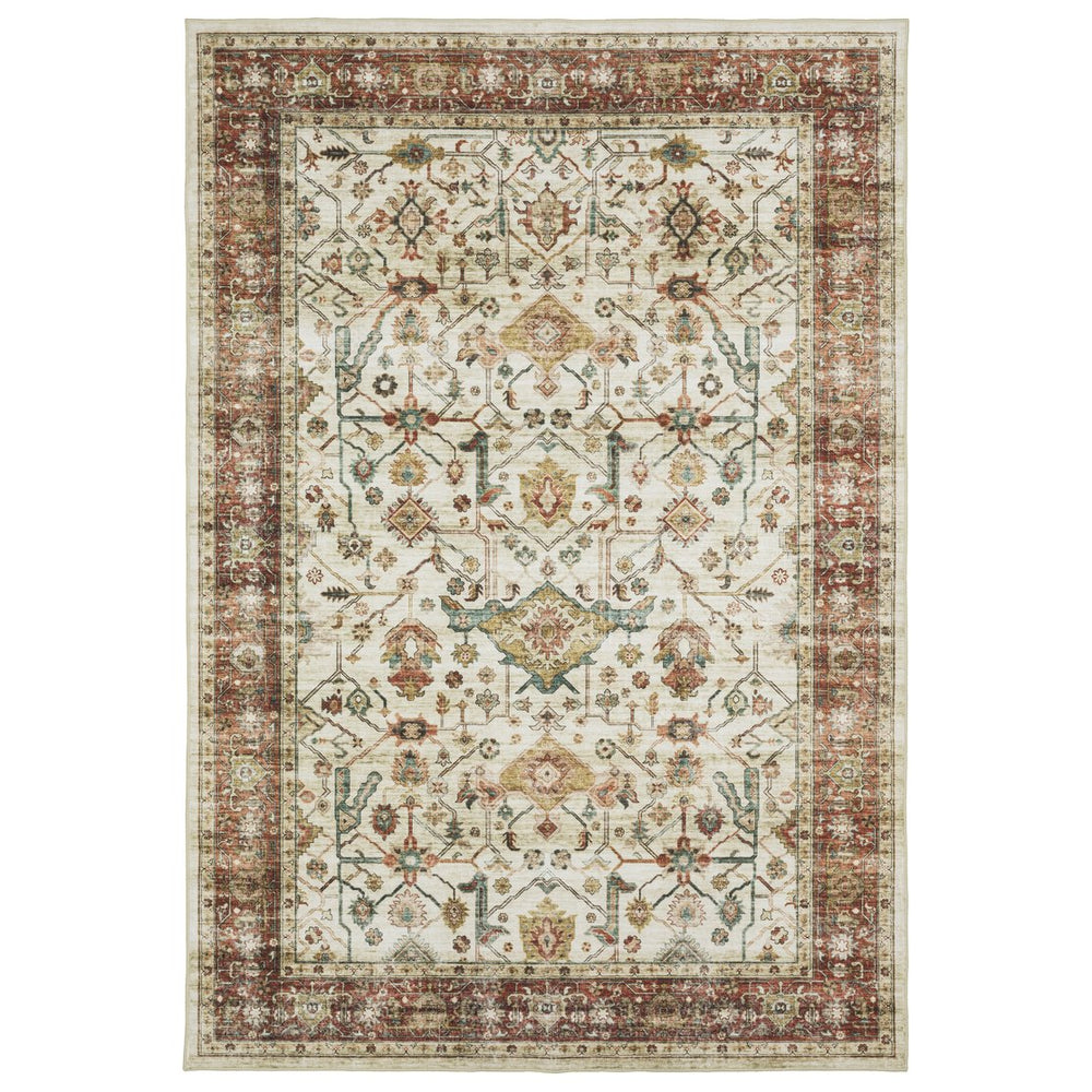 Oriental Weavers Sumter Indoor Area Rug - Soft, Machine Washable, Non-slip Backing For High-traffic Family Spaces Ivory,Rust Red Polyester Ssum05107168st