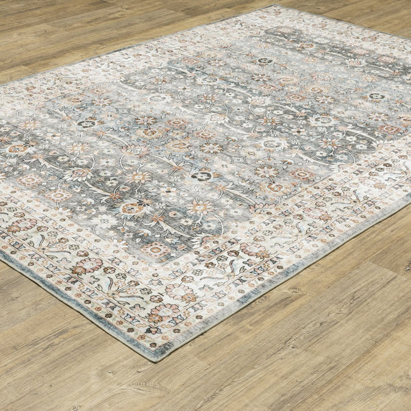 Oriental Weavers Sumter Indoor Area Rug - Machine Washable, Non-slip Backing, Soft Low-pile, Traditional Design Grey,Ivory Polyester Ssum07228305st
