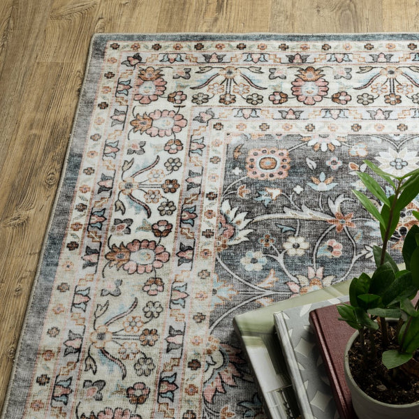 Oriental Weavers Sumter Indoor Area Rug - Machine Washable, Non-slip Backing, Soft Low-pile, Traditional Design Grey,Ivory Polyester Ssum07228305st