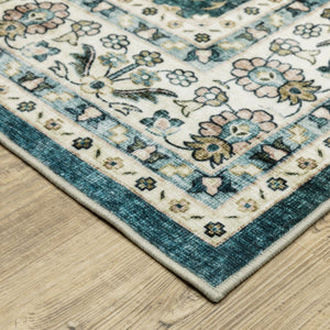 Oriental Weavers Sumter Indoor Area Rug - Machine Washable, Non-slip Backing, High-traffic Friendly, Soft Design Teal,Ivory Polyester Ssum08061244st