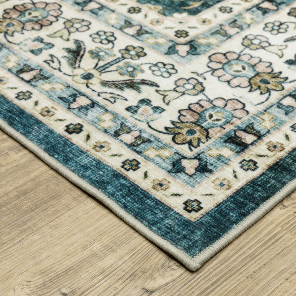 Oriental Weavers Sumter Indoor Area Rug - Machine Washable, Non-slip Backing, High-traffic Friendly, Soft Design Teal,Ivory Polyester Ssum08061244st