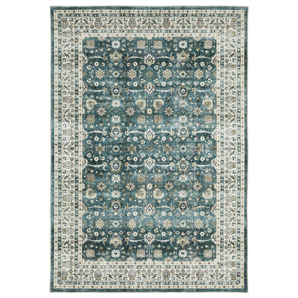 Oriental Weavers Sumter Indoor Area Rug - Machine Washable, Non-slip Backing, High-traffic Friendly, Soft Design Teal,Ivory Polyester Ssum08152213st