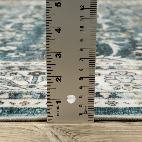 Oriental Weavers Sumter Indoor Area Rug - Machine Washable, Non-slip Backing, High-traffic Friendly, Soft Design Teal,Ivory Polyester Ssum08061244st