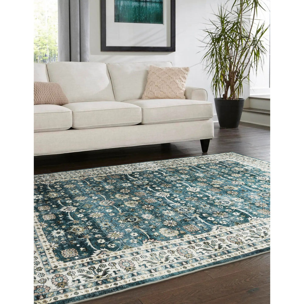 Oriental Weavers Sumter Indoor Area Rug - Machine Washable, Non-slip Backing, High-traffic Friendly, Soft Design Teal,Ivory Polyester Ssum08152213st