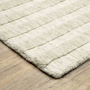 Oriental Weavers Thatcher Hand-Loomed Beige Gray Indoor Rug 5'X8' — Sustainable Pet Space-Dyed Stripes, Low-Profile Texture TTHA01152243ST