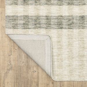 Oriental Weavers Thatcher Hand-Loomed Beige Gray Indoor Rug 5'X8' — Sustainable Pet Space-Dyed Stripes, Low-Profile Texture TTHA01152243ST