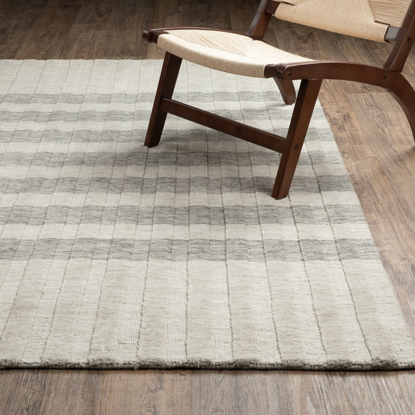 Oriental Weavers Thatcher Hand-Loomed Beige Gray Indoor Rug 5'X8' — Sustainable Pet Space-Dyed Stripes, Low-Profile Texture TTHA01152243ST