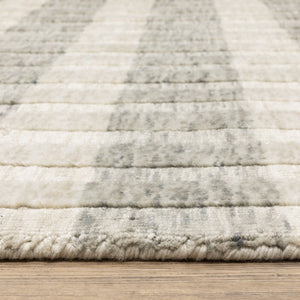 Oriental Weavers Thatcher Hand-Loomed Beige Gray Indoor Rug 5'X8' — Sustainable Pet Space-Dyed Stripes, Low-Profile Texture TTHA01152243ST