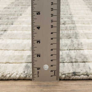 Oriental Weavers Thatcher Hand-Loomed Beige Gray Indoor Rug 5'X8' — Sustainable Pet Space-Dyed Stripes, Low-Profile Texture TTHA01152243ST