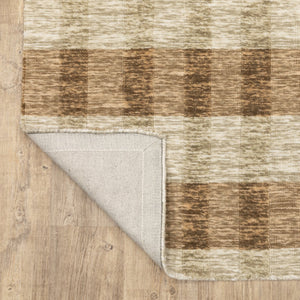Oriental Weavers Thatcher Hand‑Loomed Beige Rust Plaid Area Rug 8'X10' – Sustainable Pet, Soft Wool Look, Low-Shedcomfort TTHA04243305ST