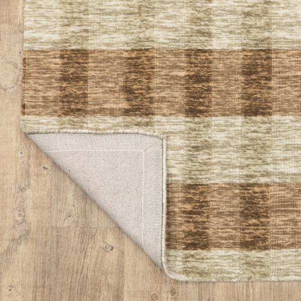 Oriental Weavers Thatcher Hand‑Loomed Beige Rust Plaid Area Rug 8'X10' – Sustainable Pet, Soft Wool Look, Low-Shedcomfort TTHA04243305ST