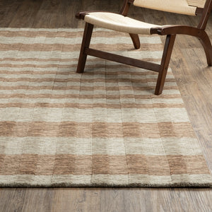 Oriental Weavers Thatcher Hand‑Loomed Beige Rust Plaid Area Rug 8'X10' – Sustainable Pet, Soft Wool Look, Low-Shedcomfort TTHA04243305ST
