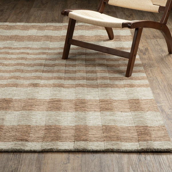 Oriental Weavers Thatcher Hand‑Loomed Beige Rust Plaid Area Rug 8'X10' – Sustainable Pet, Soft Wool Look, Low-Shedcomfort TTHA04243305ST