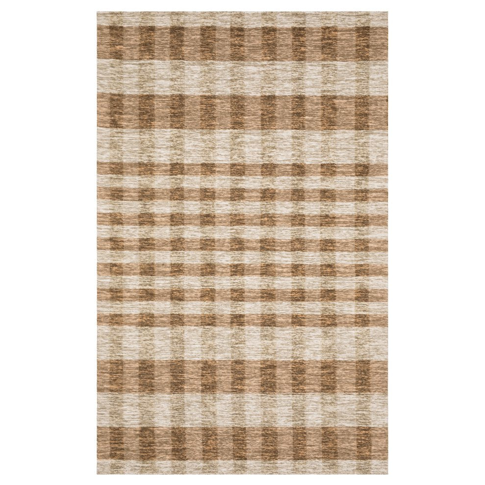 Oriental Weavers Thatcher Hand‑Loomed Beige Rust Plaid Area Rug 8'X10' – Sustainable Pet, Soft Wool Look, Low-Shedcomfort TTHA04243305ST