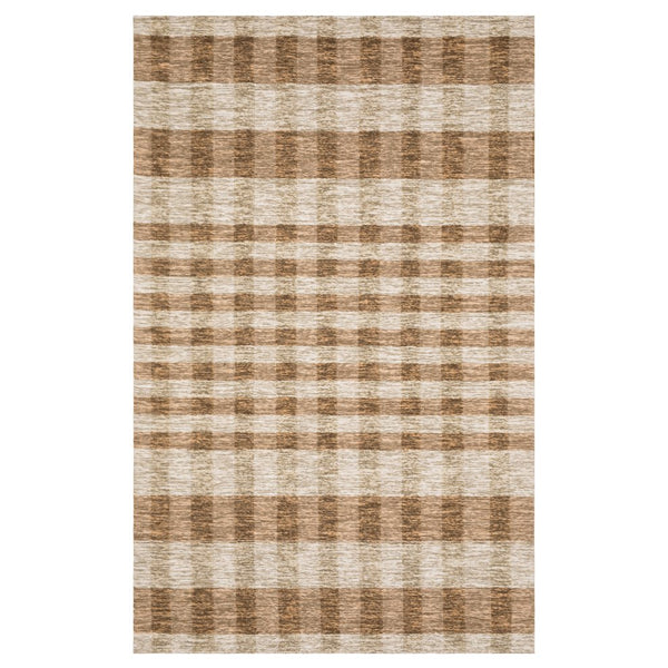 Oriental Weavers Thatcher Hand‑Loomed Beige Rust Plaid Area Rug 8'X10' – Sustainable Pet, Soft Wool Look, Low-Shedcomfort TTHA04243305ST