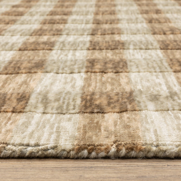 Oriental Weavers Thatcher Hand‑Loomed Beige Rust Plaid Area Rug 8'X10' – Sustainable Pet, Soft Wool Look, Low-Shedcomfort TTHA04243305ST