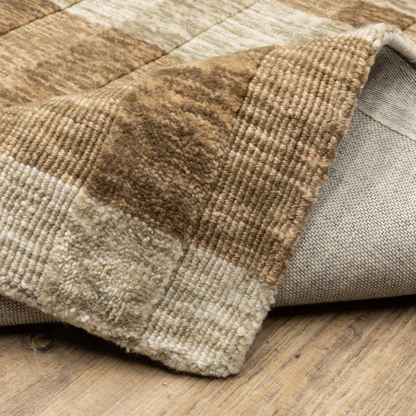 Oriental Weavers Thatcher Hand‑Loomed Beige Rust Plaid Area Rug 8'X10' – Sustainable Pet, Soft Wool Look, Low-Shedcomfort TTHA04243305ST