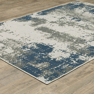 Oriental Weavers Torrey Indoor/Outdoor Area Rug - Unique Textured Design In Soft Platinum With Marine Blue And Charcoal Light Grey,Blue Polypropylene T140h1200280st