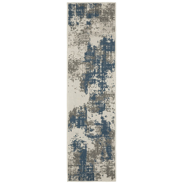 Oriental Weavers Torrey Indoor/Outdoor Area Rug - Unique Textured Design In Soft Platinum With Marine Blue And Charcoal Light Grey,Blue Polypropylene T140h1055220st