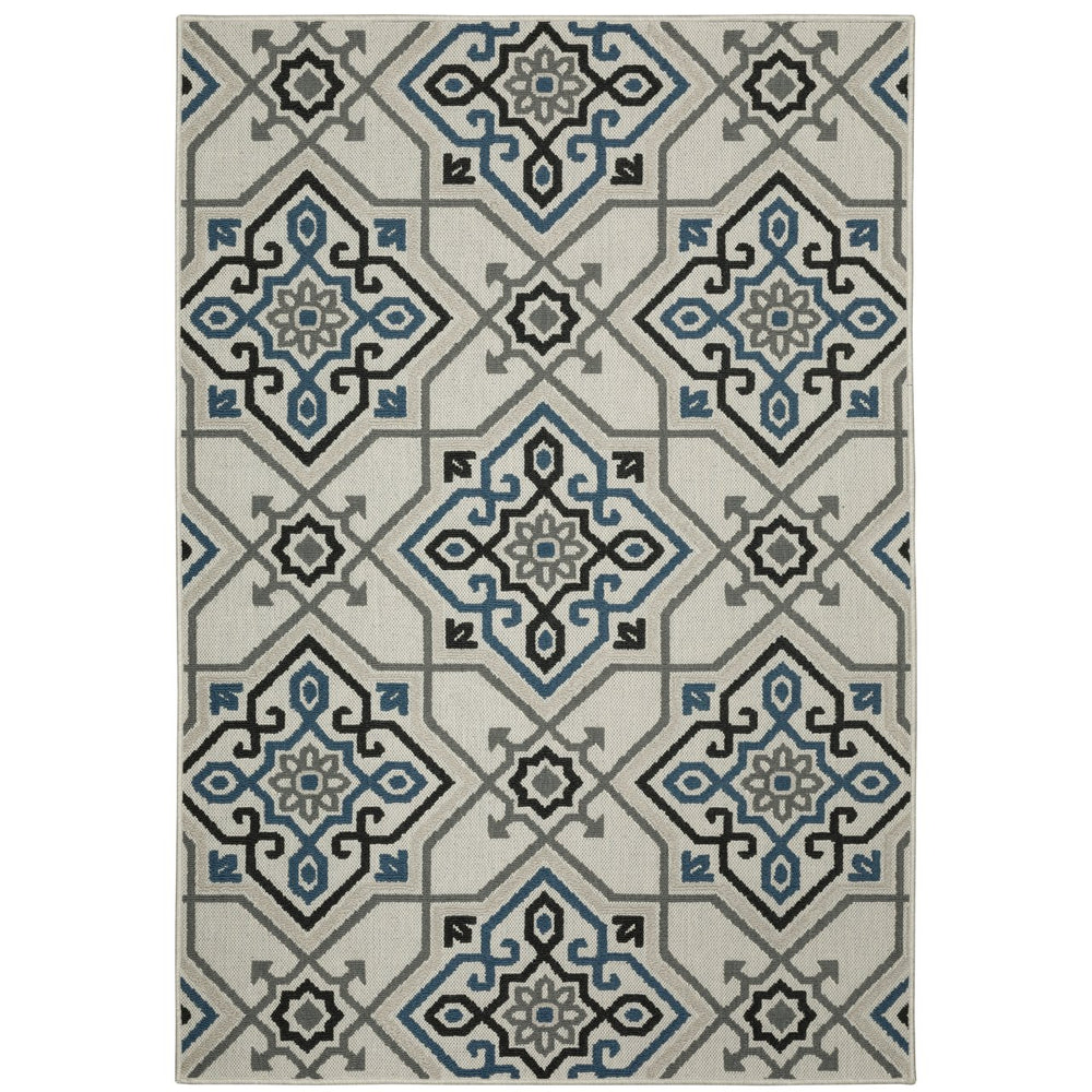 Oriental Weavers Torrey Indoor/Outdoor Area Rug - Textured Tri-colored Design In Deep Marine Blue And Soft Gray Light Grey,Blue Polypropylene T004y1100152st