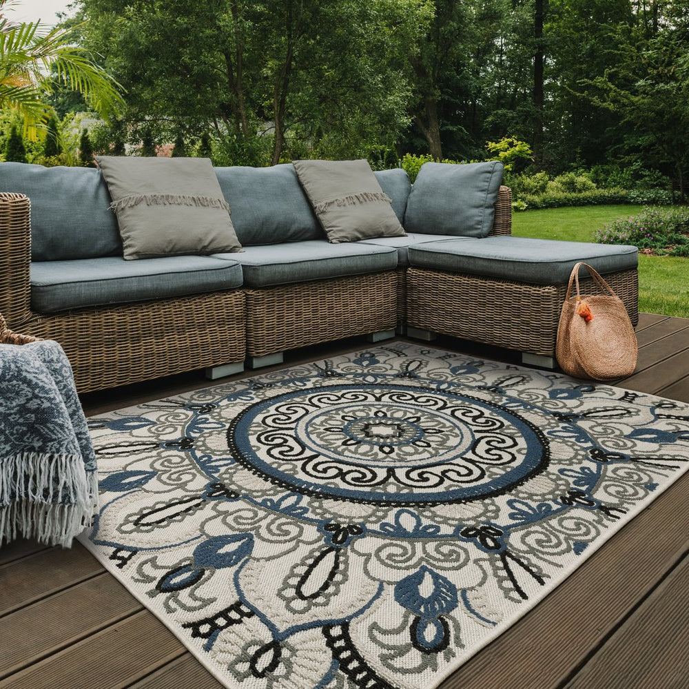 Oriental Weavers Torrey Indoor/Outdoor Area Rug - Unique Textured Design In Tri-colored Shades For Style & Comfort Light Grey,Blue Polypropylene T072j1240305st