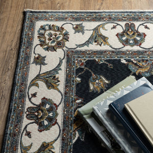 Oriental Weavers Vivian Indoor Area Rug - Luxurious Soft Microfiber, Elegant Traditional Design For Home Decor Navy,Ivory Polyester Vvi01b160235st