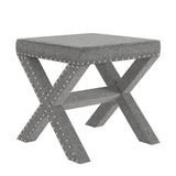 Homelegance By Top-Line Sumiko Linen X-Base Nailhead 17-inch Stool Grey Wood