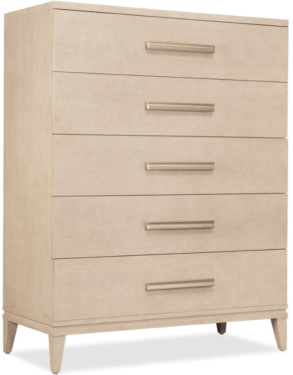 Hooker Furniture Westwood Five Drawer Chest With Cedar-Lined Drawer, Radiance Hardware, Polished Limestone Oak Finish 6133-90010-80