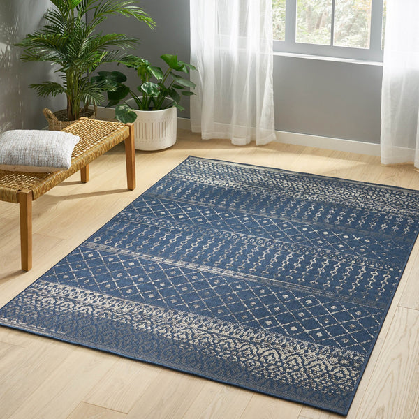English Elm Christopher Knight Home® - 5'3"x7' Rug Navy & Ivory Polypropylene Area Rug 4mm Low Pile Handcrafted Durable Stain-Resistant Floor Mat 72350.00