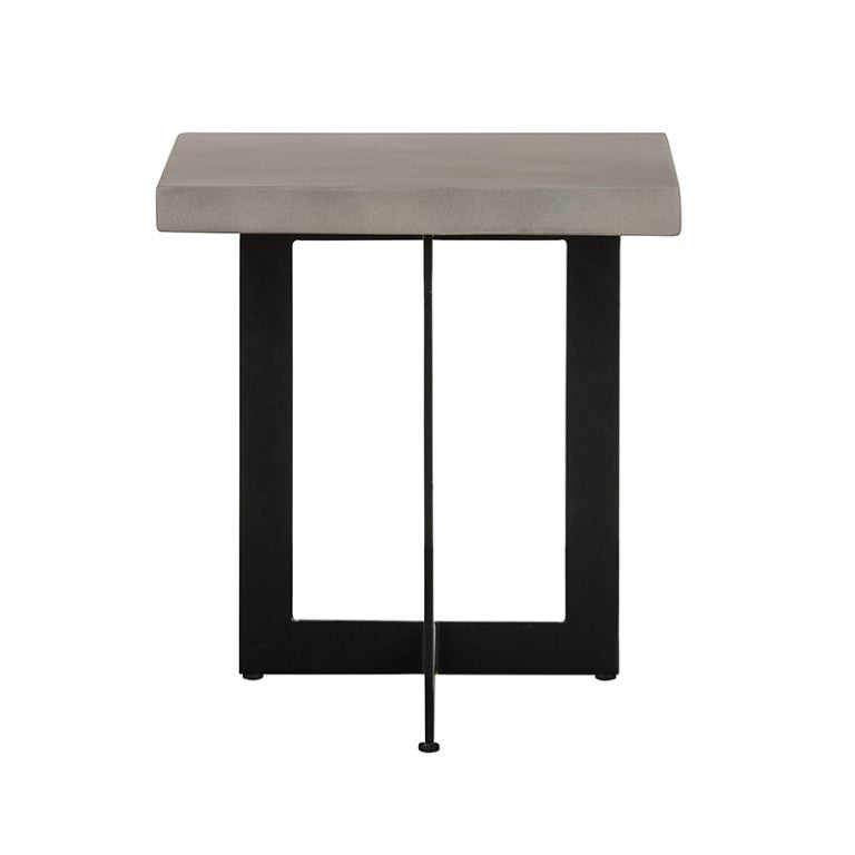 VIG Furniture Sharon Grey Concrete Top End Table With Black T-Shaped Metal Base, Rust‑Resistant Outdoor-Ready Accent VGLBOWEN-LT45-01