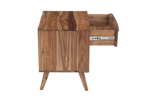 Porter Designs Porter Fusion Solid Sheesham Wood Nightstand Table - Mid-century Modern Design With Flared Legs Light Brown Wood 04-117-04-6750n