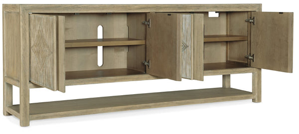 Hooker Furniture Surfrider Driftwood Entertainment Console With Vent & Power, Soft-Close Diamond Doors, Coastal Charm 6015-55480-80