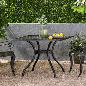 English Elm Christopher Knight Home® - CAYMAN Cast Aluminum 39.5" Square Patio Dining Table – Lightweight Black Sand Mesh Top, Easy Assemble 54586.00SAD