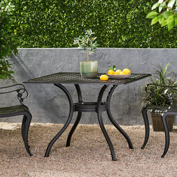 English Elm Christopher Knight Home® - CAYMAN Cast Aluminum 39.5" Square Patio Dining Table – Lightweight Black Sand Mesh Top, Easy Assemble 54586.00SAD