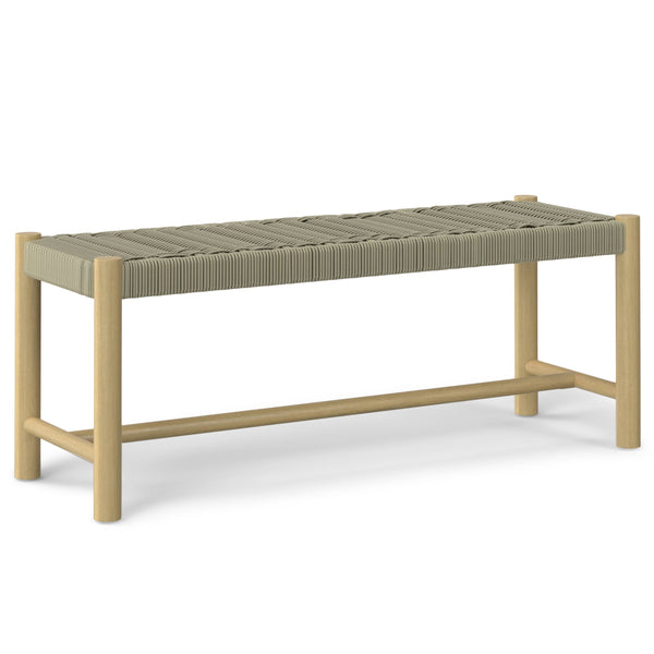 English Elm Dahlia Outdoor Indoor Bench - Handcrafted Acacia Wood With Weather-Resistant Natural Taupe Rope B136P159358