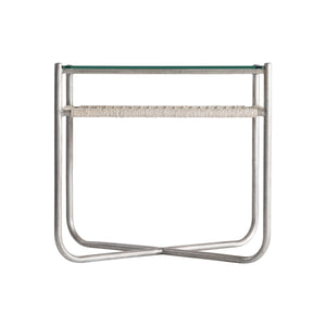 Bernhardt Bernhardt Kendo Side Table With Tempered Glass Top, Woven Abaca Shelf & Graphite Steel Frame, 22" Wide 328121