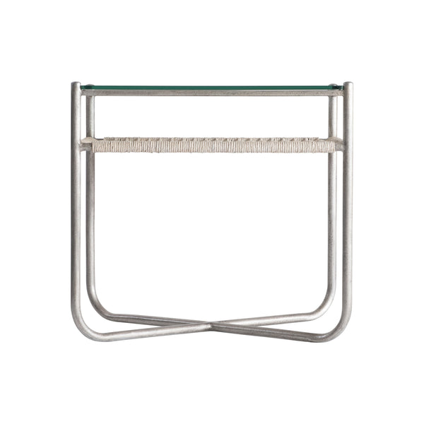 Bernhardt Bernhardt Kendo Side Table With Tempered Glass Top, Woven Abaca Shelf & Graphite Steel Frame, 22" Wide 328121