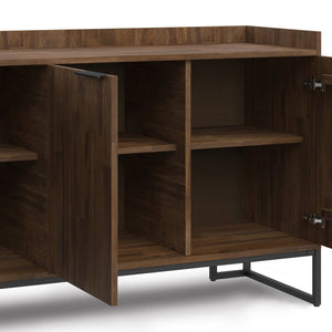 English Elm Milverton Solid Acacia Sideboard Buffet with Matte Black Metal Frame, Rustic Aged Brown Finish, Spacious Storage B136P158944