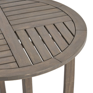 English Elm Hermosa Outdoor Round Acacia Wood Bistro Table Slatted Hardwood Patio Accent 57522.00GRY