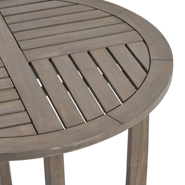 English Elm Hermosa Outdoor Round Acacia Wood Bistro Table Slatted Hardwood Patio Accent 57522.00GRY