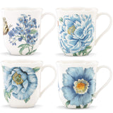 Butterfly Meadow Blue 4-Piece Porcelain Mug Set - Microwave & Dishwasher Safe