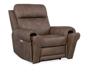 Hooker Furniture Duncan Power Recliner With Zero-Gravity Recline, Power Headrest & Lumbar, Usb Port, Nailhead Trim Medium Brown SS635-PHZL1-088
