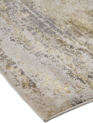 Feizy Rugs Aura Luxe Abstract Gradient Rug - Durable Polyester Blend For A Stunning Modern Home Décor Gold,Gray,Ivory Polyester,Polypropylene Aur3735fgldgryj10