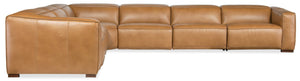 Hooker Furniture Fresco Modular 5-Seat Sectional In Warm Caramel Semi-Aniline Leather With Power Recline & Headrests 134.50 L x 171.25W x 30.50H SS404-6PC3-080