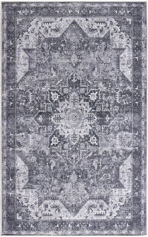 Nourison Washables NWB15 Machine Made Power-loomed Narrow Border Indoor Only Vintage  Rug Charcoal Grey, Charcoal Grey Front Base, 85% Polyester,9% Cotton,6% Other Fibers 99446994257