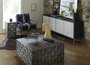 Hooker Furniture Commerce Chiseling Cocktail Table — Sculptural Mango Wood Square Table, Chiseled Carved Black Finish, Durable Elegance 7228-80151-99